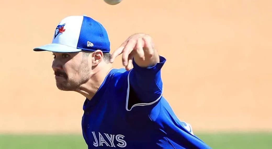 Brendon little Pitching for the Blue Jays