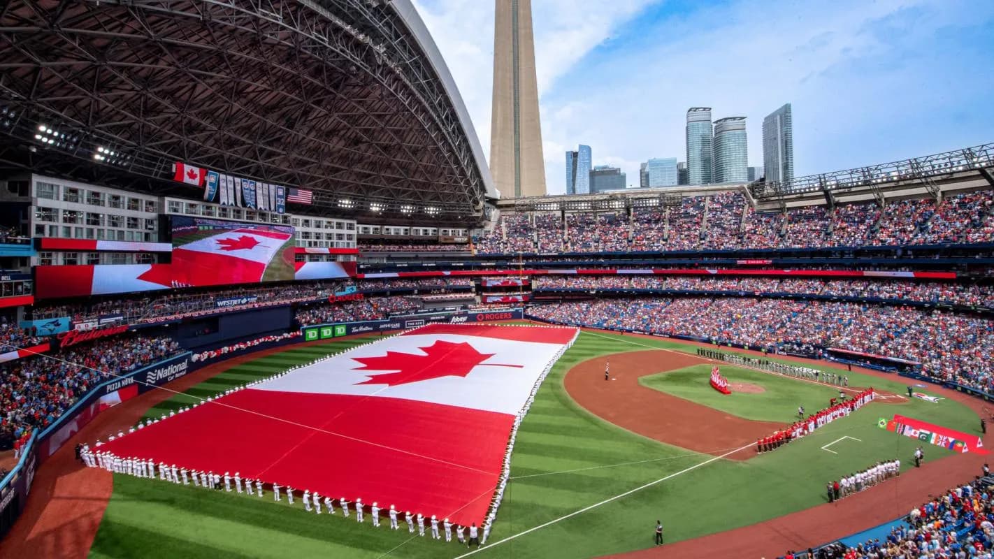 Toronto Blue Jays raise the Canadian Flag for Canada Day.