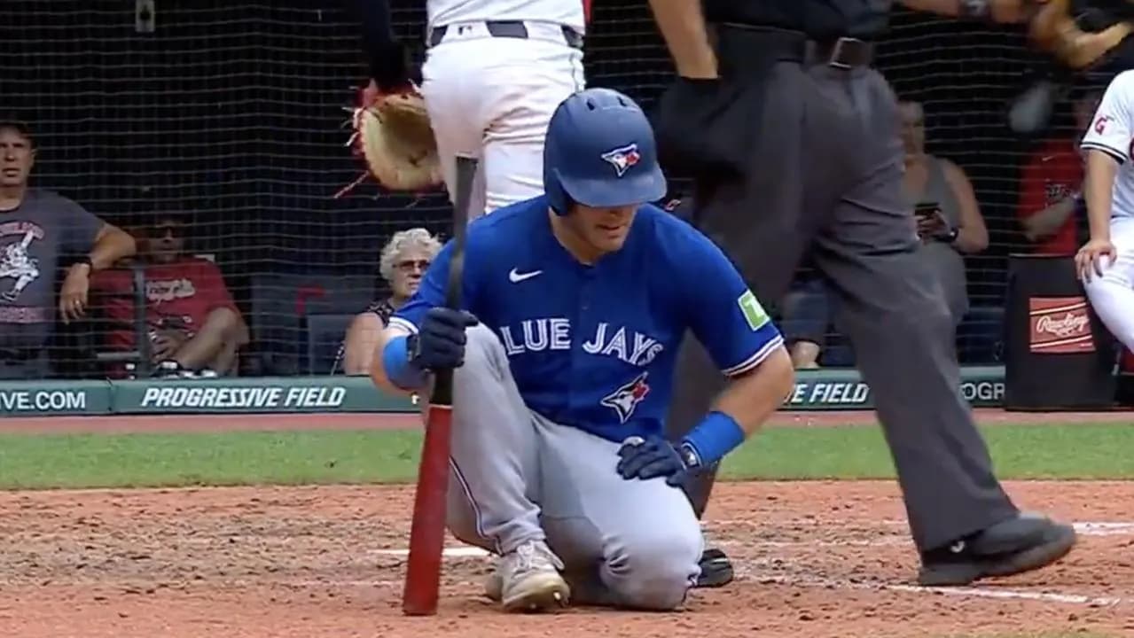 Varsho taking a knee after an injury #bluejays #mlb