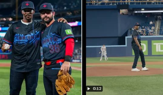 Hollywood star Anthony Mackie throws out the ceremonial first pitch