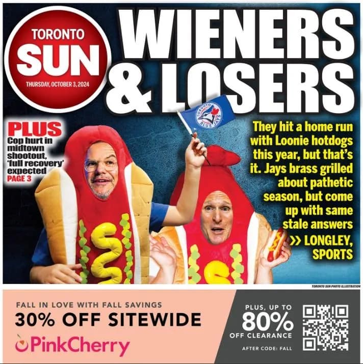 Toronto Sun cover of Ross Atkins and mark Shapiro #bluejays #mlb