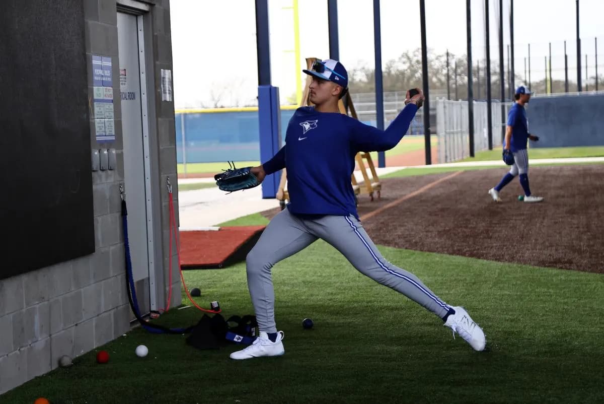 Toronto Blue Jays pitcher Ricky Tiedemann (70) works out at Blue Jays Player Development Complex.