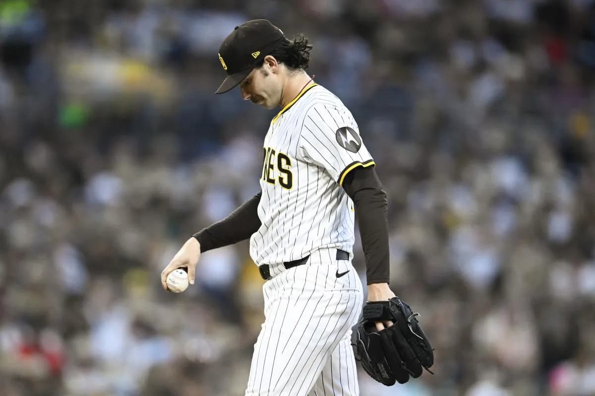 San Diego Padres starting pitcher Dylan Cease (84) stands on the mound after giving up a grand slam to Arizona Diamondbacks shortstop Geraldo Perdomo (2) (not pictured) during the fifth inning at Petco Park.