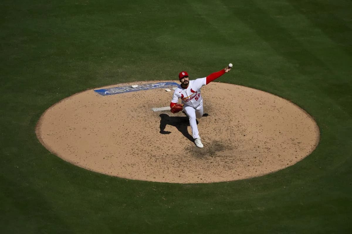 St. Louis Cardinals relief pitcher JoJo Romero (59) pitches against the Colorado Rockies during the ninth inning at Busch Stadium.