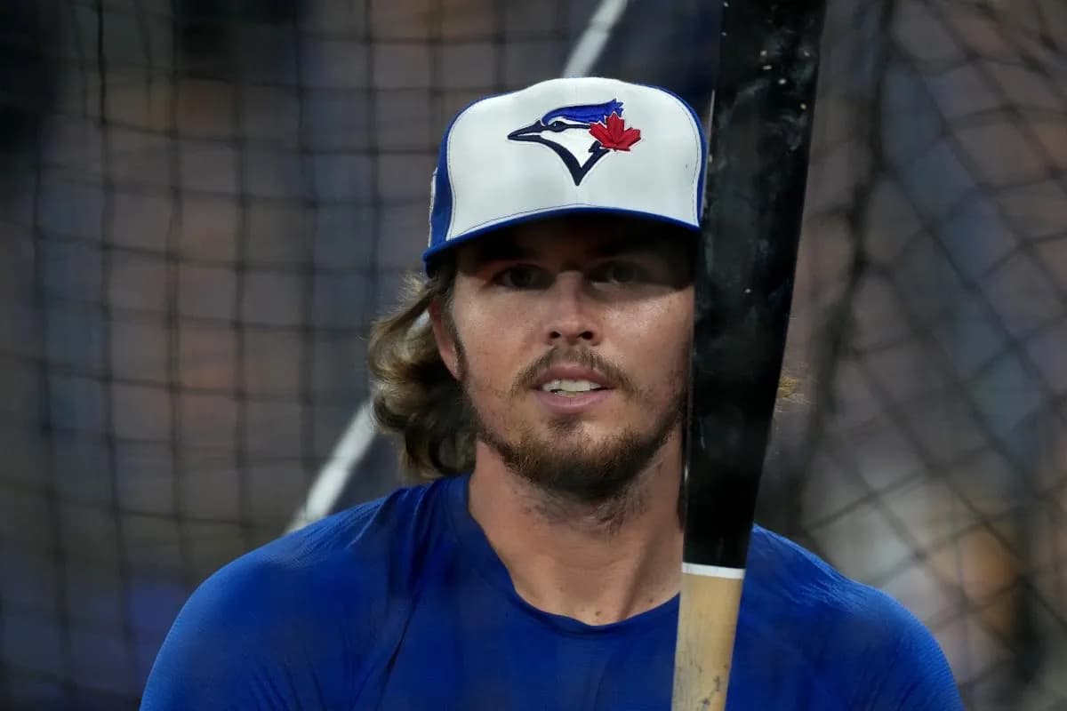 Toronto Blue Jays third baseman Addison Barger (47) looks on during batting practice before game two of the 2025 MLB World Series against the Los Angeles Dodgers at Rogers Centre.