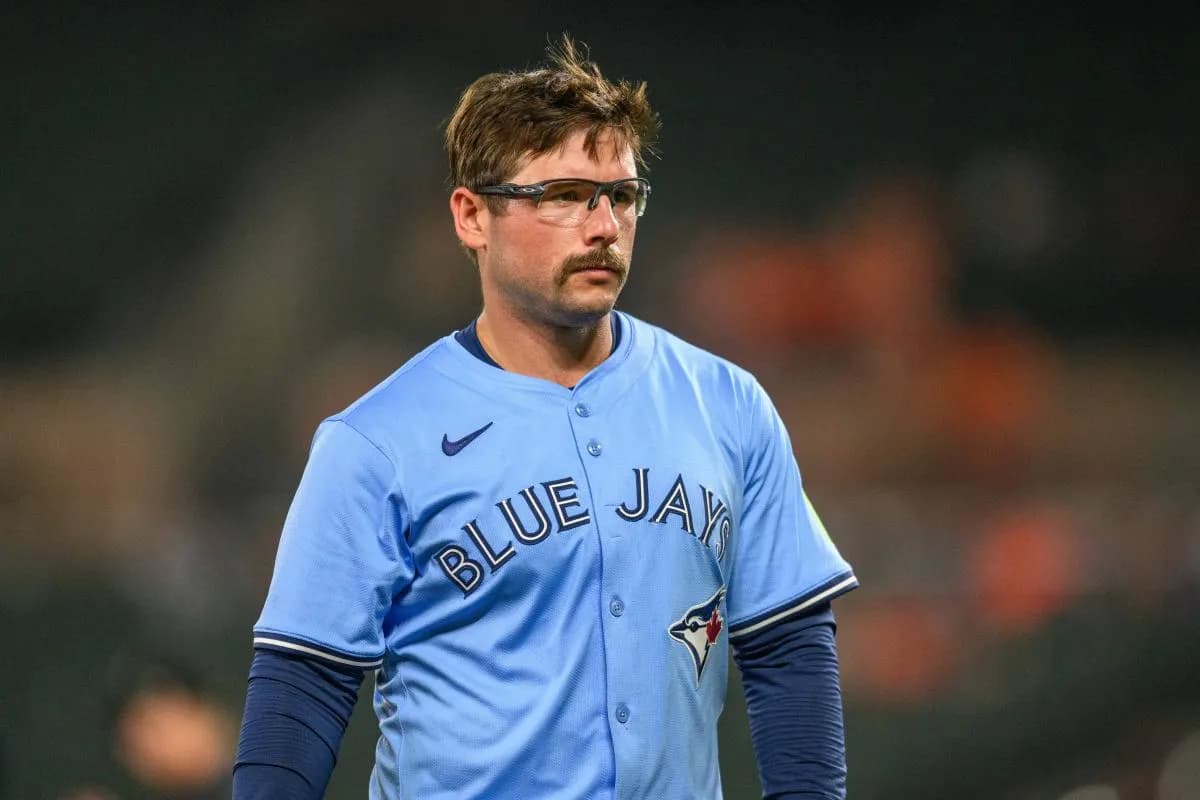 Toronto Blue Jays outfielder Davis Schneider (36) looks on during the ninth inning against the Baltimore Orioles at Oriole Park at Camden Yards.
