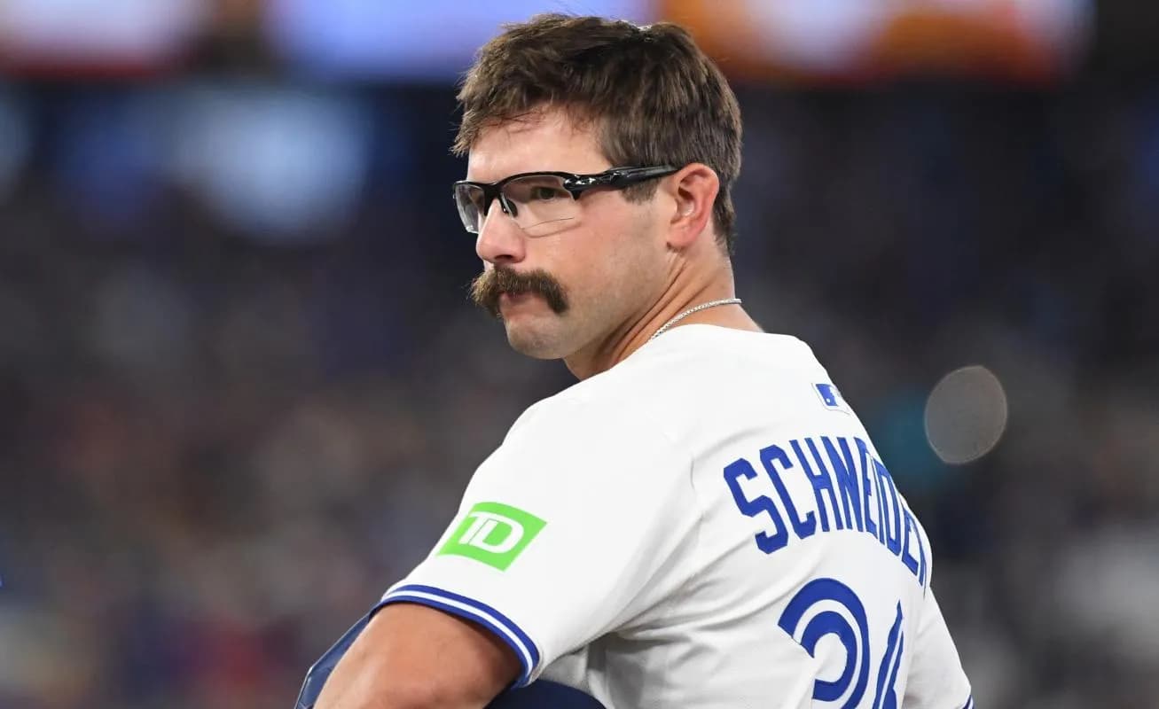 Toronto Blue Jays left fielder Davis Schneider (36) waits for play to resume during a pitching change by the Los Angeles Angels in the sixth inning at Rogers Centre.