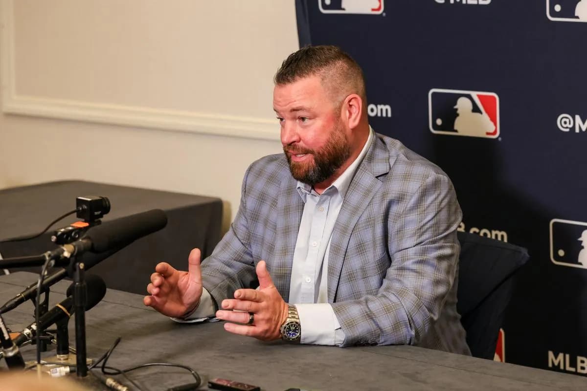 Toronto Blue Jays manager John Schneider speaks with the media during the 2025 MLB Winter Meetings at Signia by Hilton Hotel.