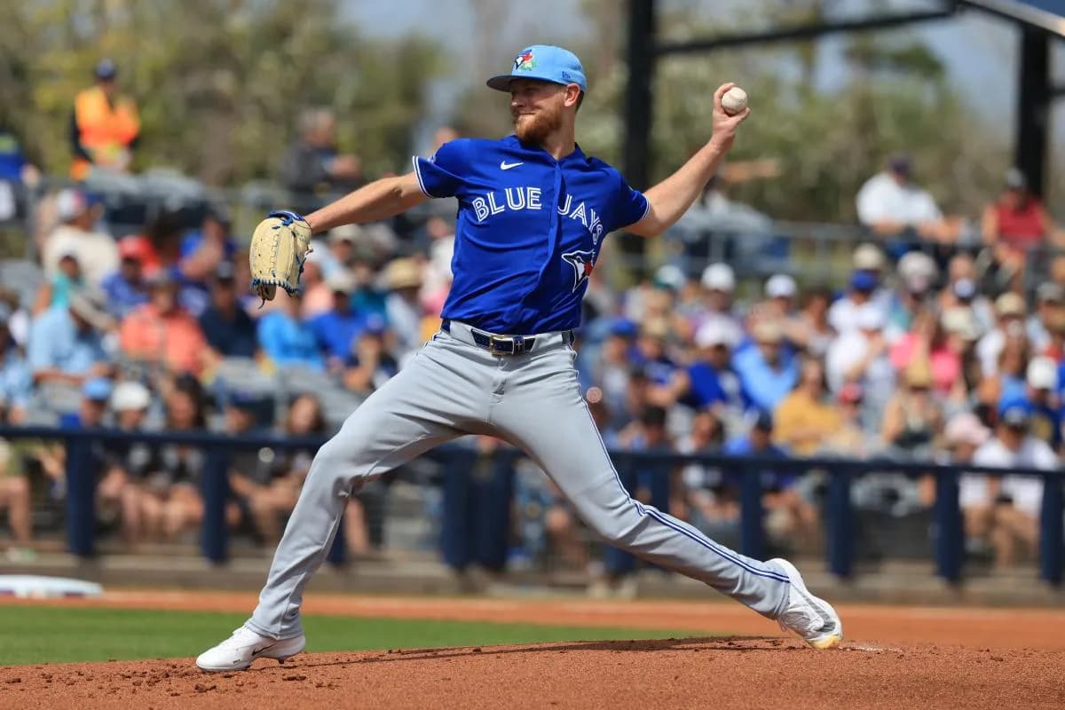 Toronto Blue Jays starting pitcher Eric Lauer (56) throws a pitch during the first inning against the Tampa Bay Rays at Charlotte Sports Park.
