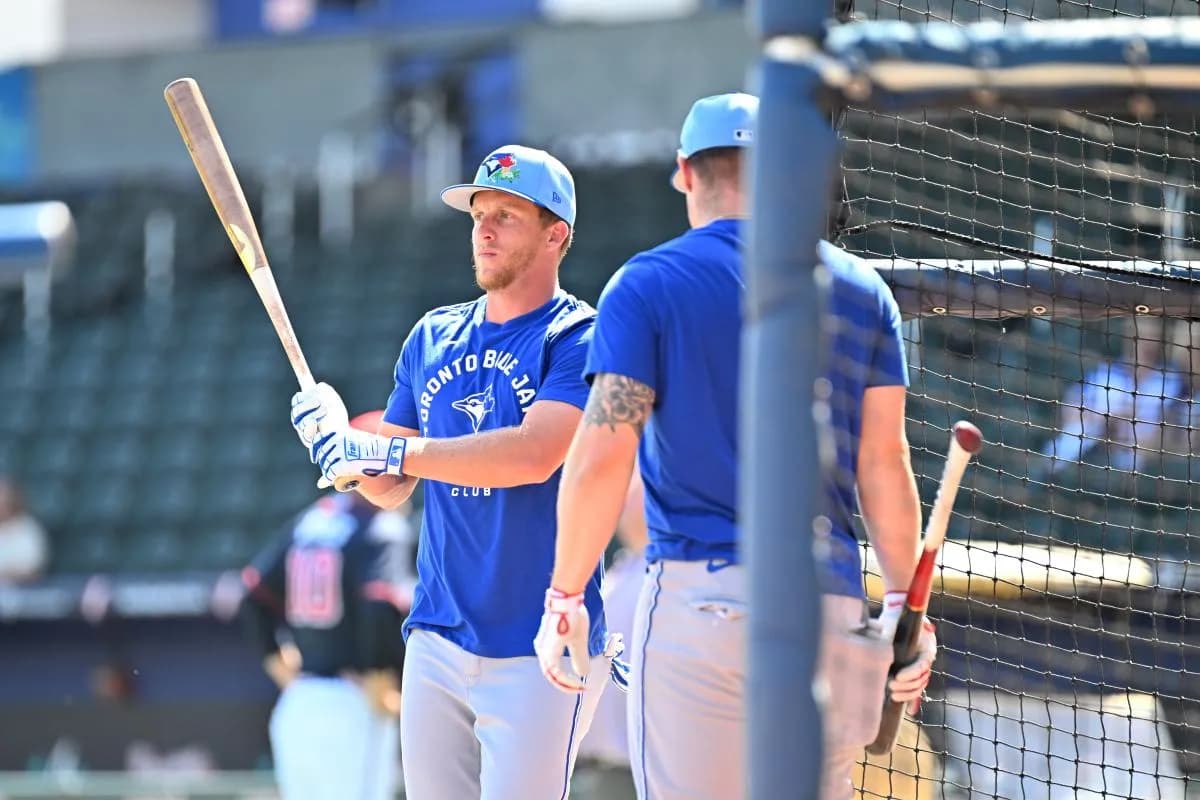 Toronto Blue Jays center fielder Myles Straw (3) enters the batting cage before the start of the game against the Atlanta Braves during spring training at CoolToday Park.