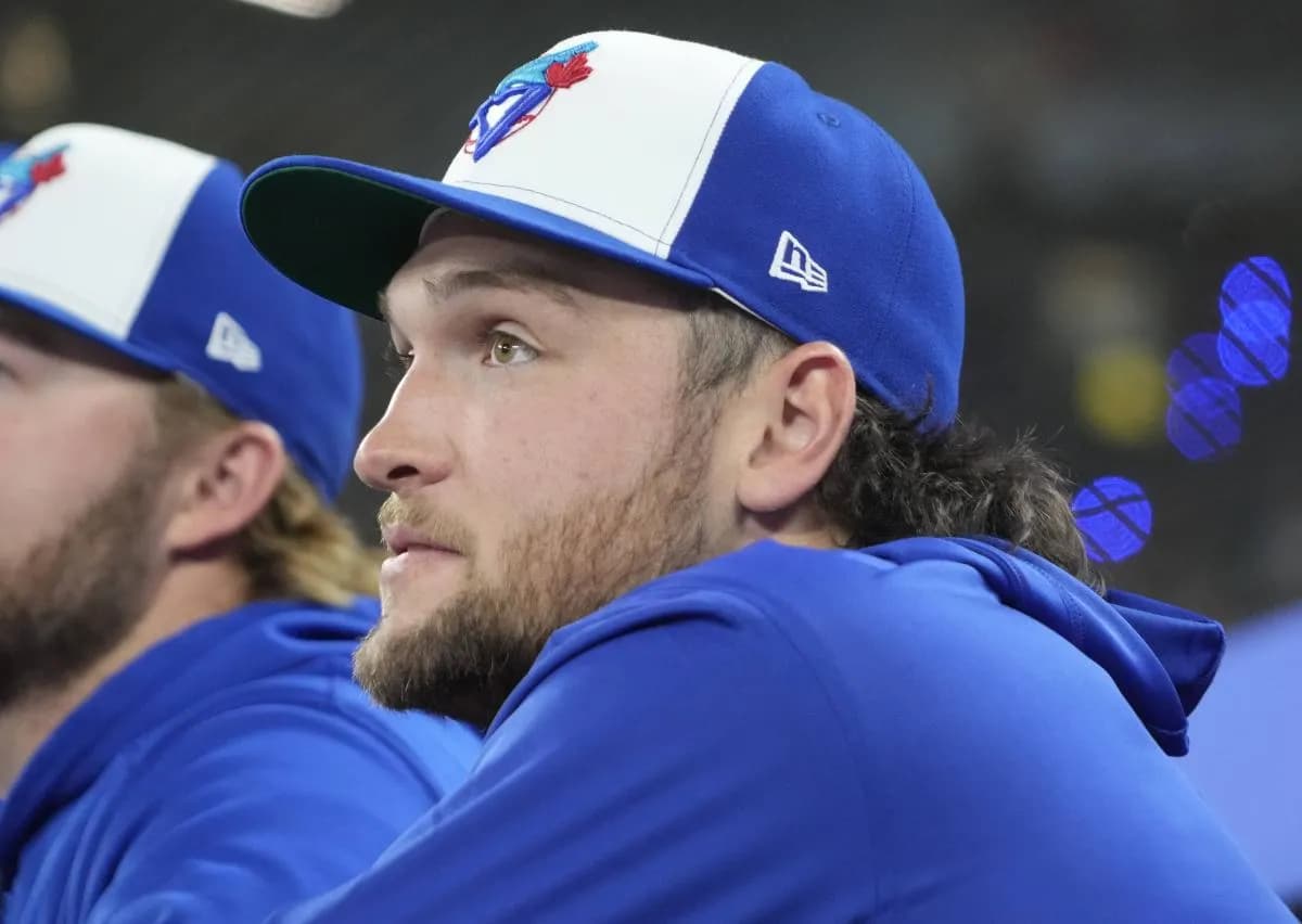 Toronto Blue Jays pitcher Trey Yesavage (39) looks on before a game against the Athletics at Rogers Centre.