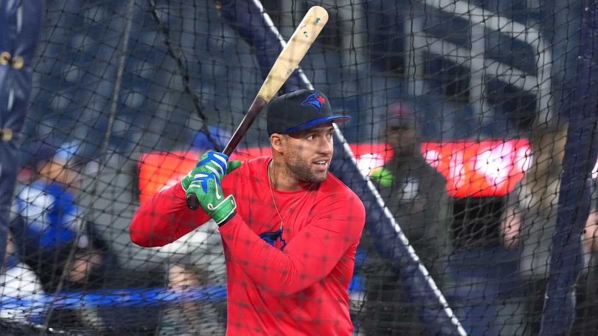 Toronto Blue Jays right fielder George Springer (4) takes batting practice before a game against the Minnesota Twins at Rogers Centre.