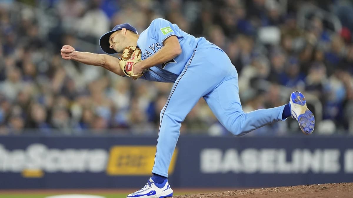 Toronto Blue Jays pitcher Tyler Rogers (71) pitches to the Colorado Rockies during the seventh inning at Rogers Centre.