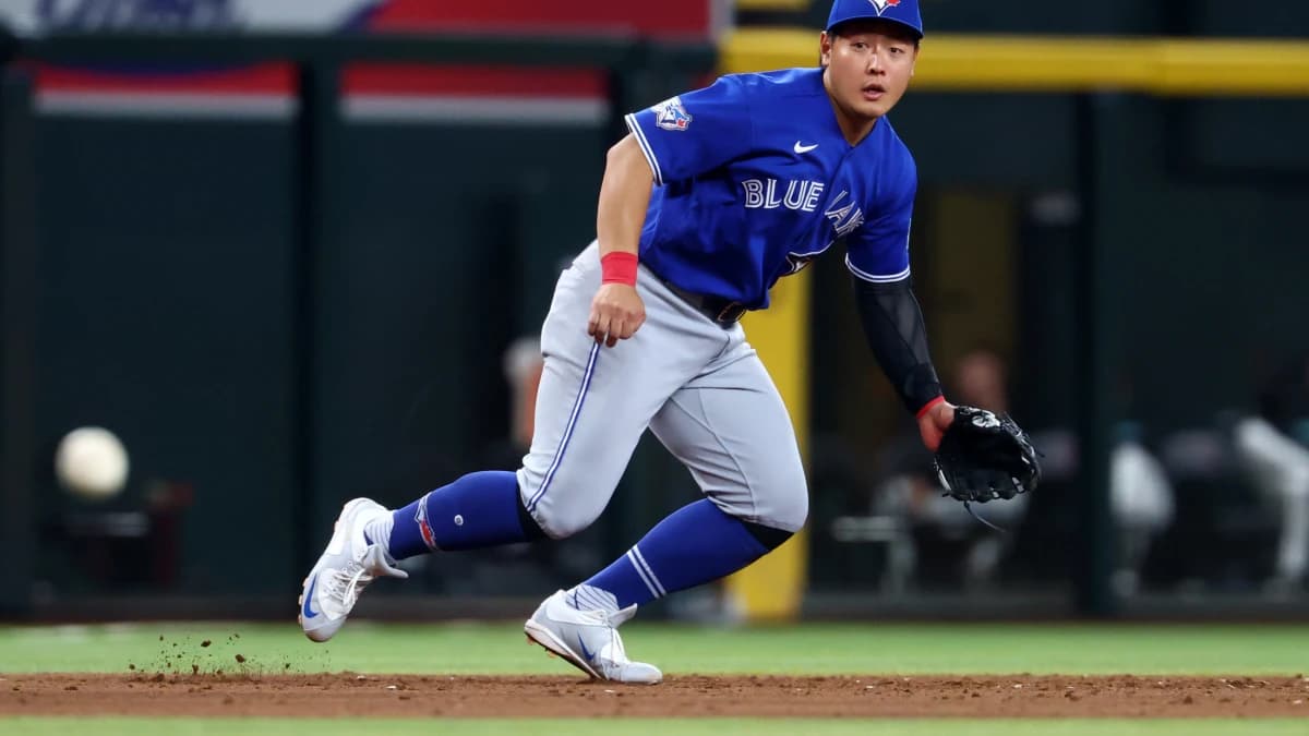 Toronto Blue Jays third baseman Kazuma Okamoto against the Arizona Diamondbacks at Chase Field.