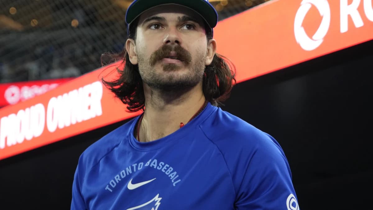 Toronto Blue Jays pitcher Dylan Cease (84) in the dug out before the start of a game against the Minnesota Twins at Rogers Centre.