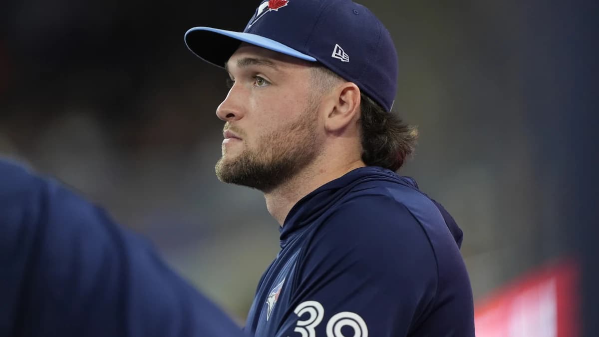 Toronto Blue Jays pitcher Trey Yesavage looks on from the dugout during the sixth inning against the Boston Red Sox at Rogers Centre.