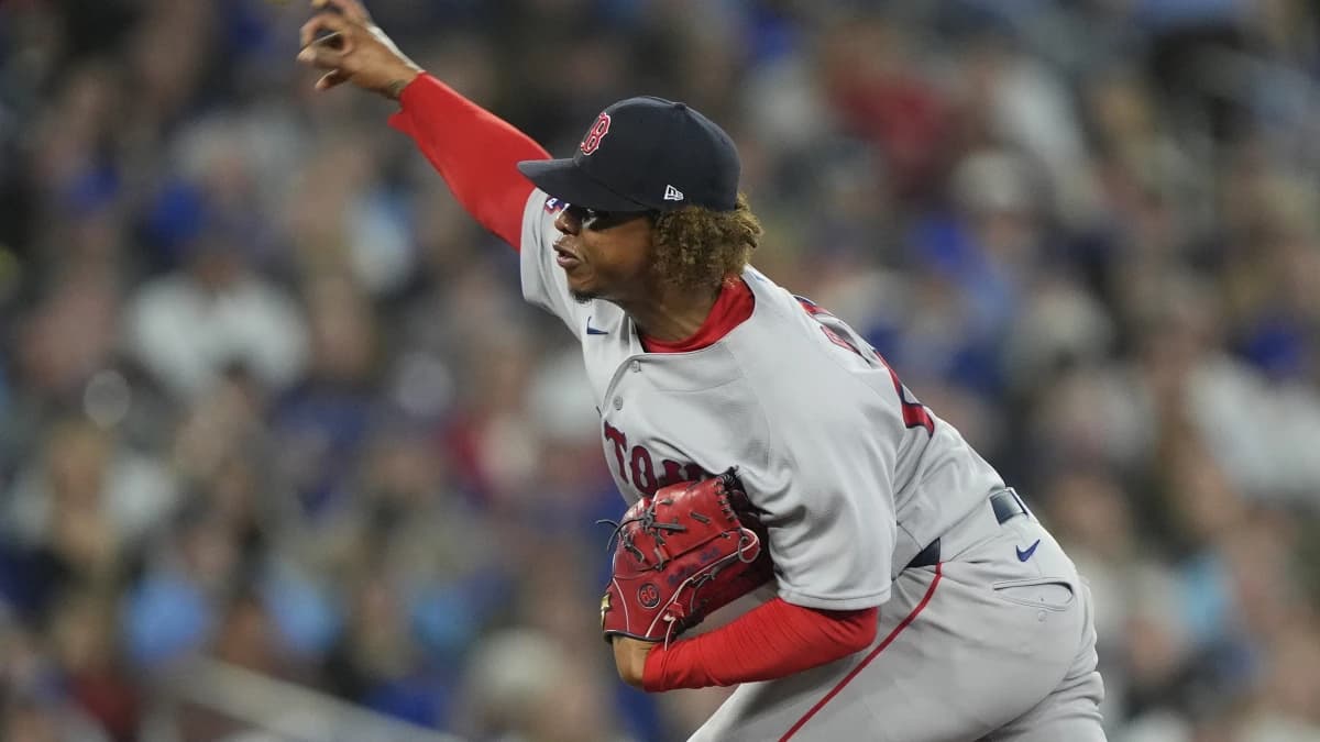 Boston Red Sox starting pitcher Brayan Bello (66) pitches to the Toronto Blue Jays during the third inning at Rogers Centre.