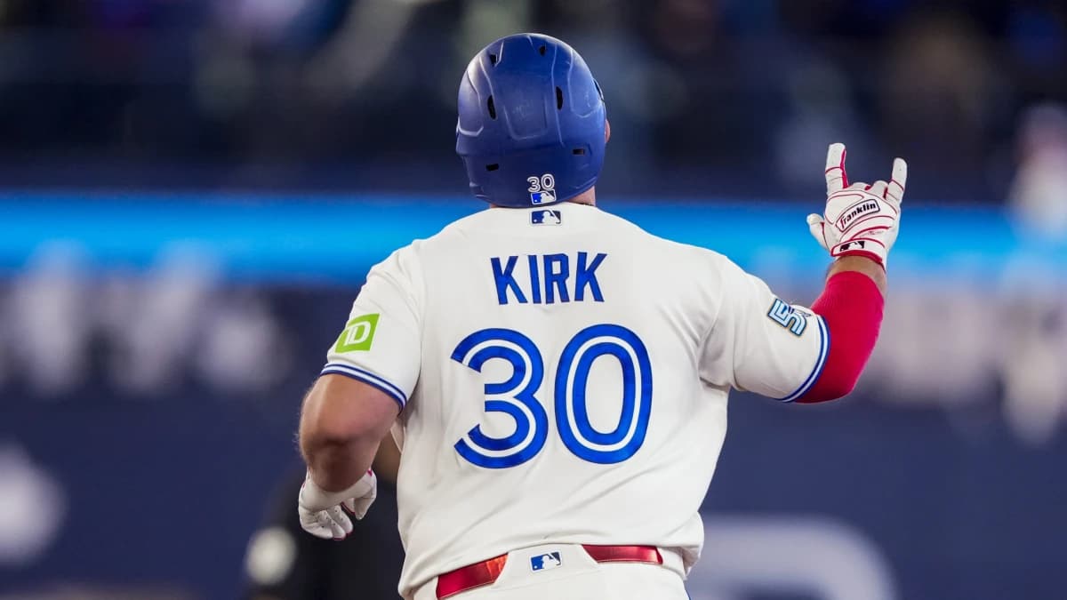 Toronto Blue Jays catcher Alejandro Kirk (30) celebrates hitting a home run against the Athletics during the ninth inning at Rogers Centre.