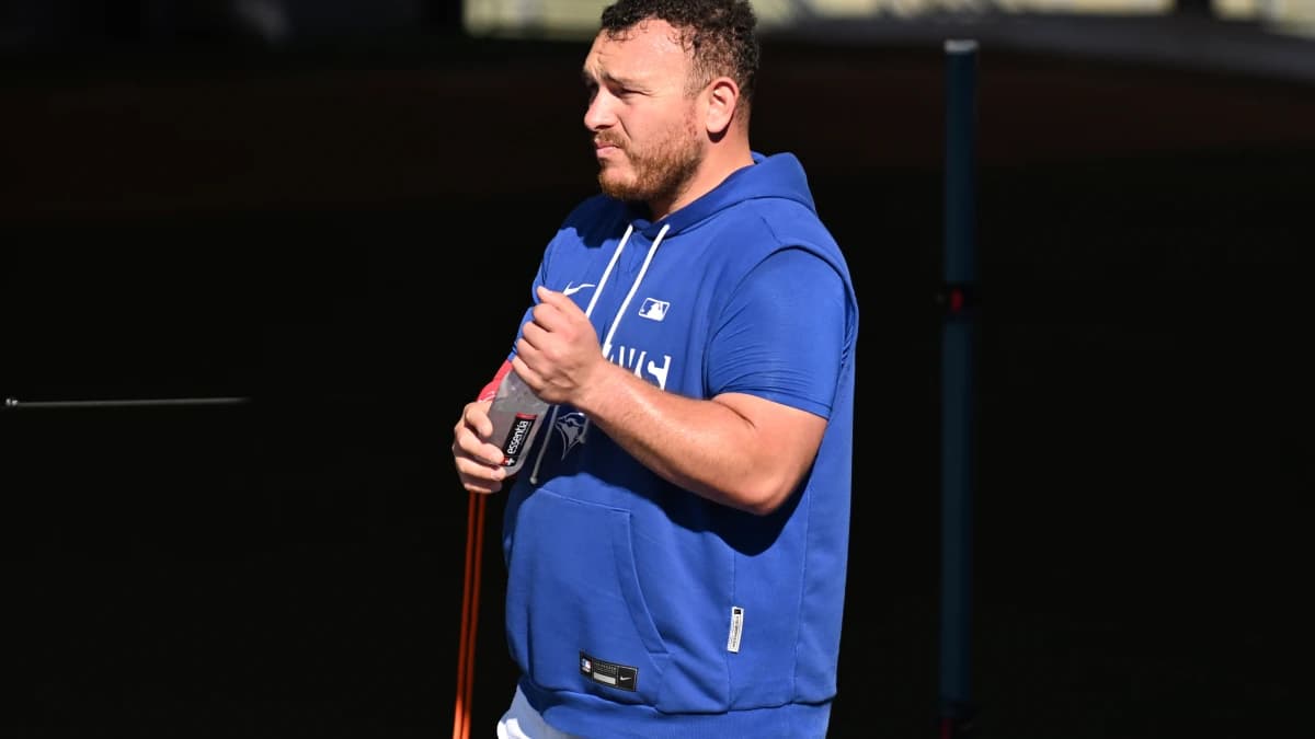 Toronto Blue Jays catcher Alejandro Kirk (30) takes a break during spring training at the Bobby Mattick Training Center at Englebert Complex.
