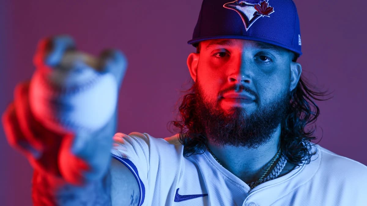 Toronto Blue Jays pitcher Alek Manoah (6) participates in media day at the Blue Jays Player Development Complex.