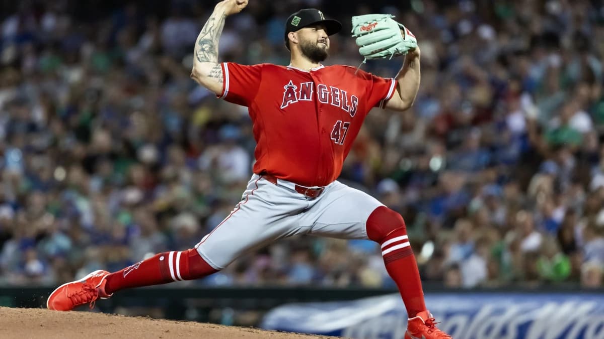 Los Angeles Angels pitcher Alek Manoah against the Chicago Cubs during a spring training game at Sloan Park.