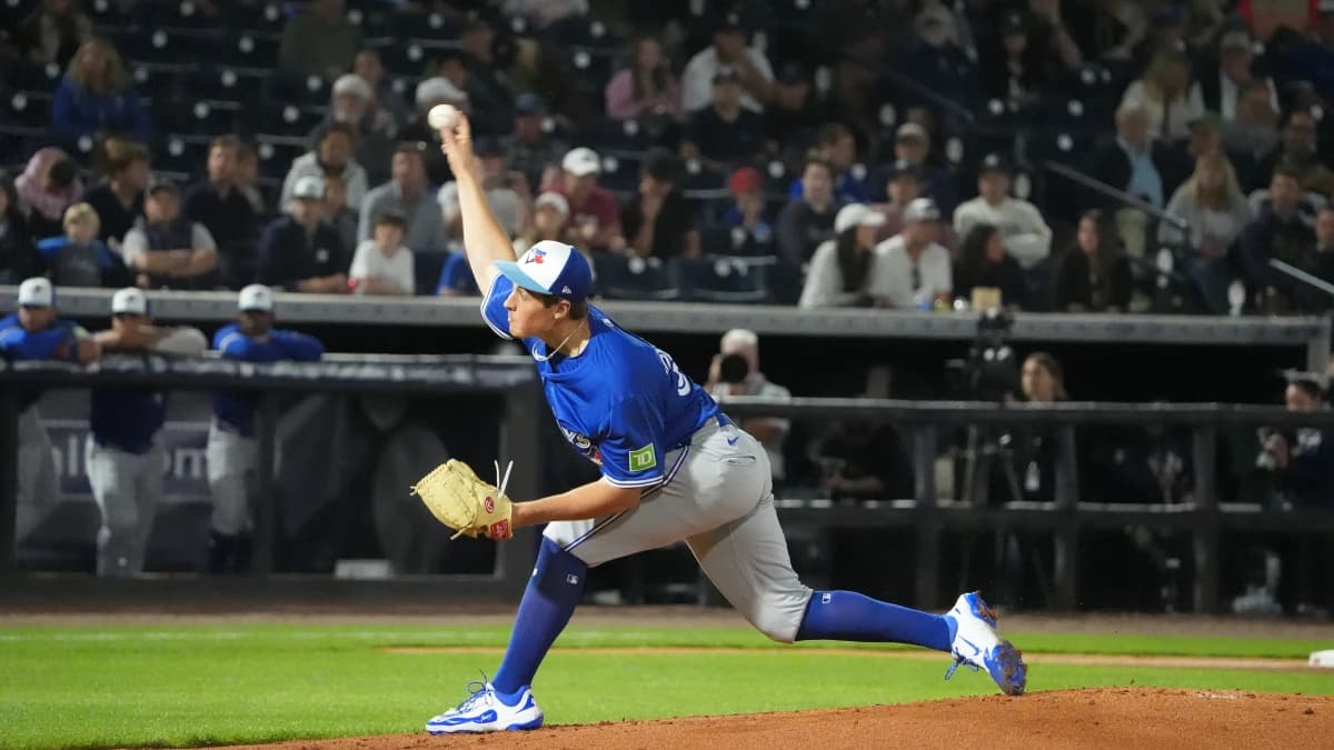 Toronto Blue Jays pitcher Jake Bloss (39) throws a pitch against the New York Yankees during the first inning at George M. Steinbrenner Field.
