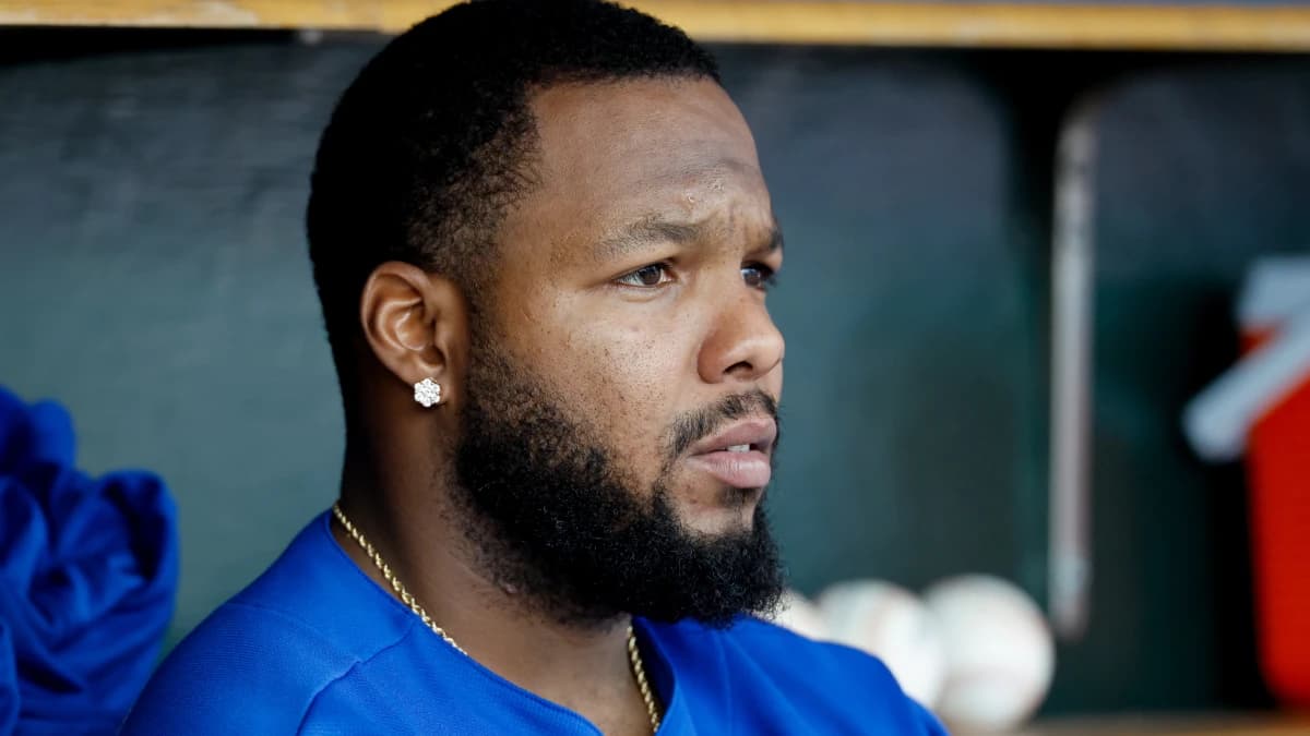 Toronto Blue Jays first baseman Vladimir Guerrero Jr. (27) sits in dugout in the seventh inning against the Detroit Tigers at Comerica Park.