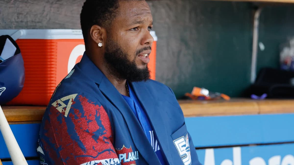 Toronto Blue Jays first baseman Vladimir Guerrero Jr. (27) sits in dugout after he hits a home run in the first inning against the Detroit Tigers at Comerica Park.