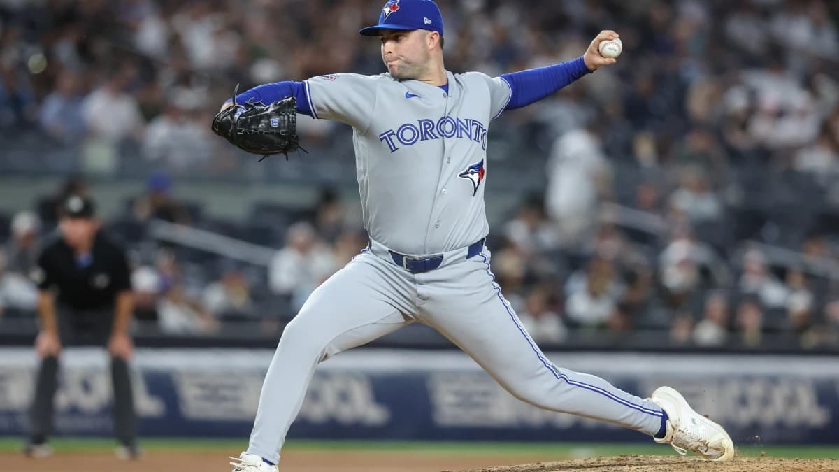 Toronto Blue Jays relief pitcher Mason Fluharty (68) pitches in the seventh inning against the New York Yankees at Yankee Stadium.