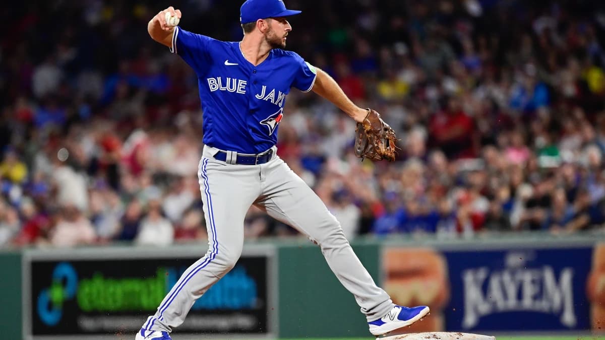 Toronto Blue Jays shortstop Paul DeJong (10) throws Boston Red Sox first baseman Triston Casas (36) out at first base during the fourth inning at Fenway Park.
