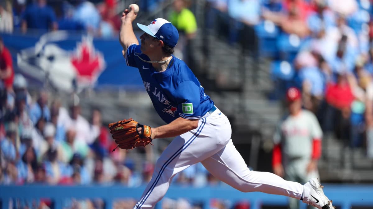 Toronto Blue Jays Chad Dallas throws a pitch against the Philadelphia Phillies in the first inning at TD Ballpark.