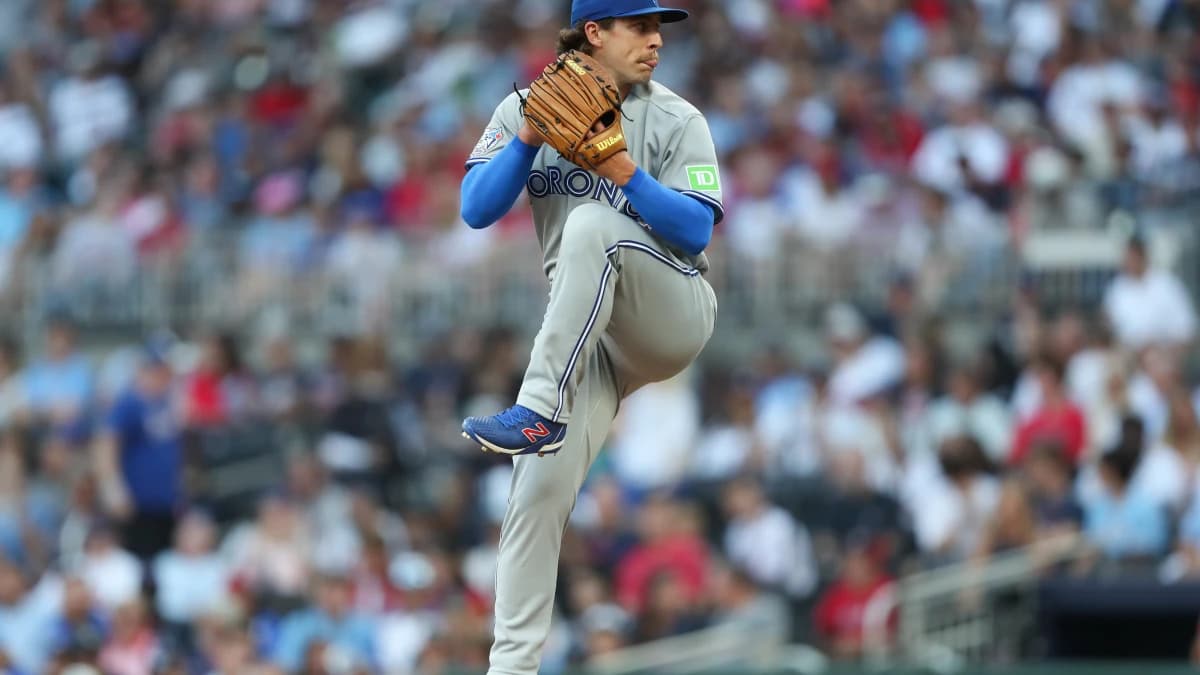 Toronto Blue Jays pitcher Chad Dallas (37) throws a pitch against the Atlanta Braves during the second inning at Truist Park