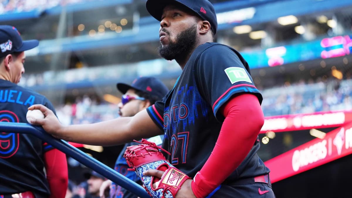 Toronto Blue Jays first baseman Vladimir Guerrero Jr. (27) waits to take to the field before a game against the New York Yankees at Rogers Centre.