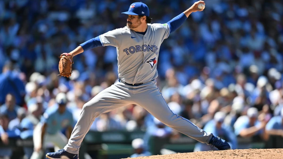 Toronto Blue Jays pitcher Brendon Little (54) pitches against the Chicago Cubs during the fifth inning at Wrigley Field.