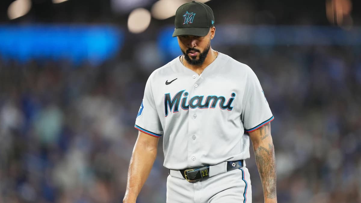 Miami Marlins starting pitcher Sandy Alcantara (22) walks towards the dugout against the Toronto Blue Jays during the sixth inning at the Rogers Centre.