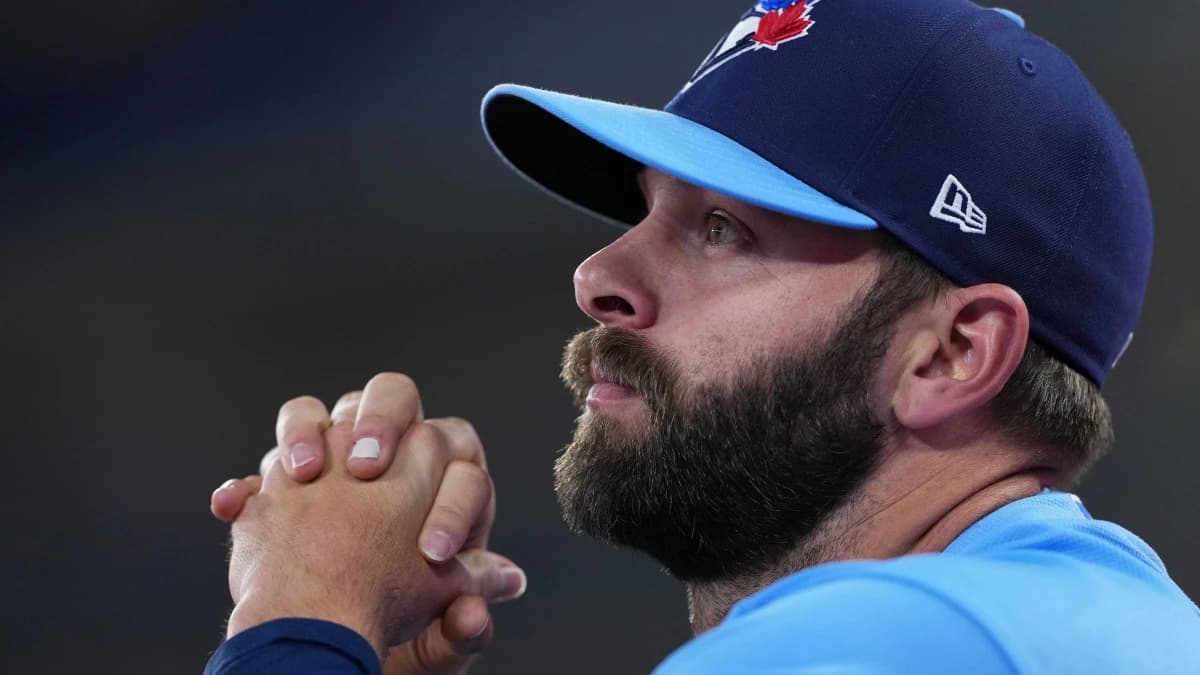 Toronto Blue Jays pitcher Tommy Nance (45) watches from the dugout before the start of a game against the Boston Red Sox at Rogers Centre.