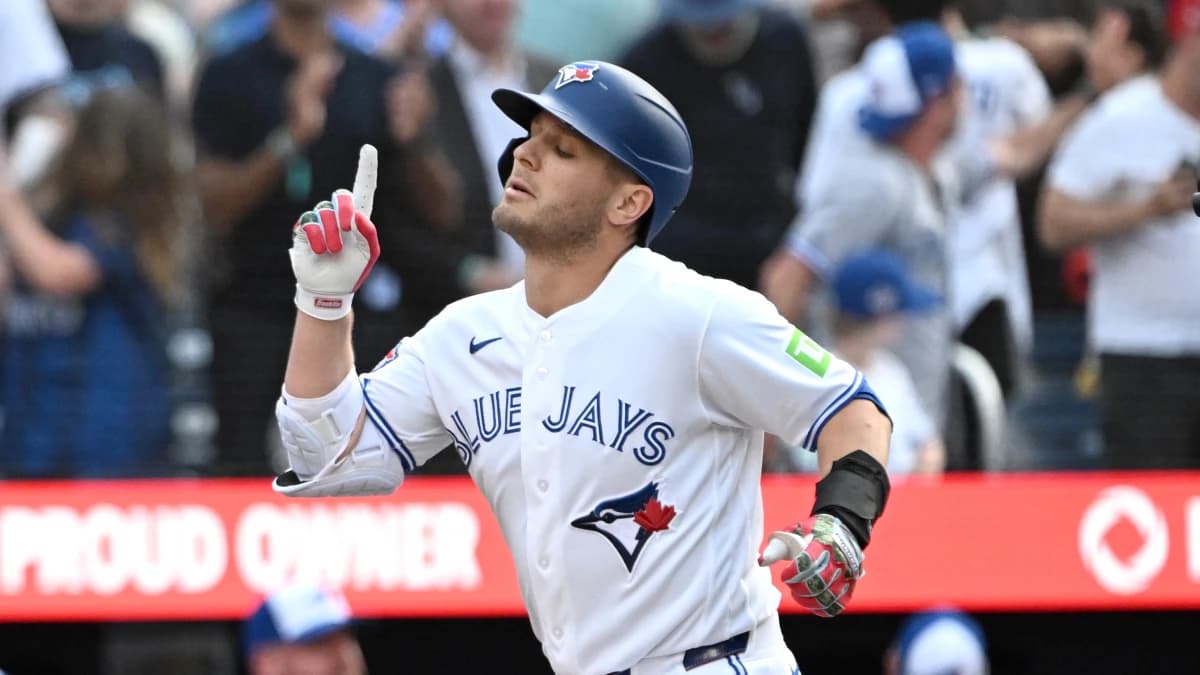 Toronto Blue Jays center fielder Daulton Varsho (5) rounds the bases after hitting a two run home run against the Houston Astros in the seventh inning at Rogers Centre.
