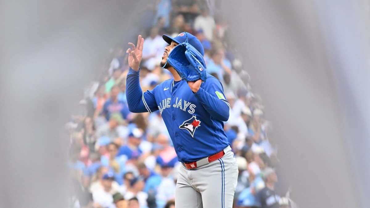 Toronto Blue Jays pitcher Lazaro Estrada (60) reacts after ending the fourth inning against the Chicago Cubs at Wrigley Field.