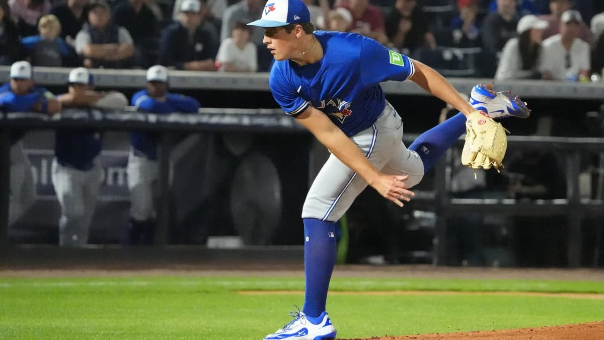 Toronto Blue Jays pitcher Jake Bloss (39) throws a pitch against the New York Yankees during the first inning at George M. Steinbrenner Field.