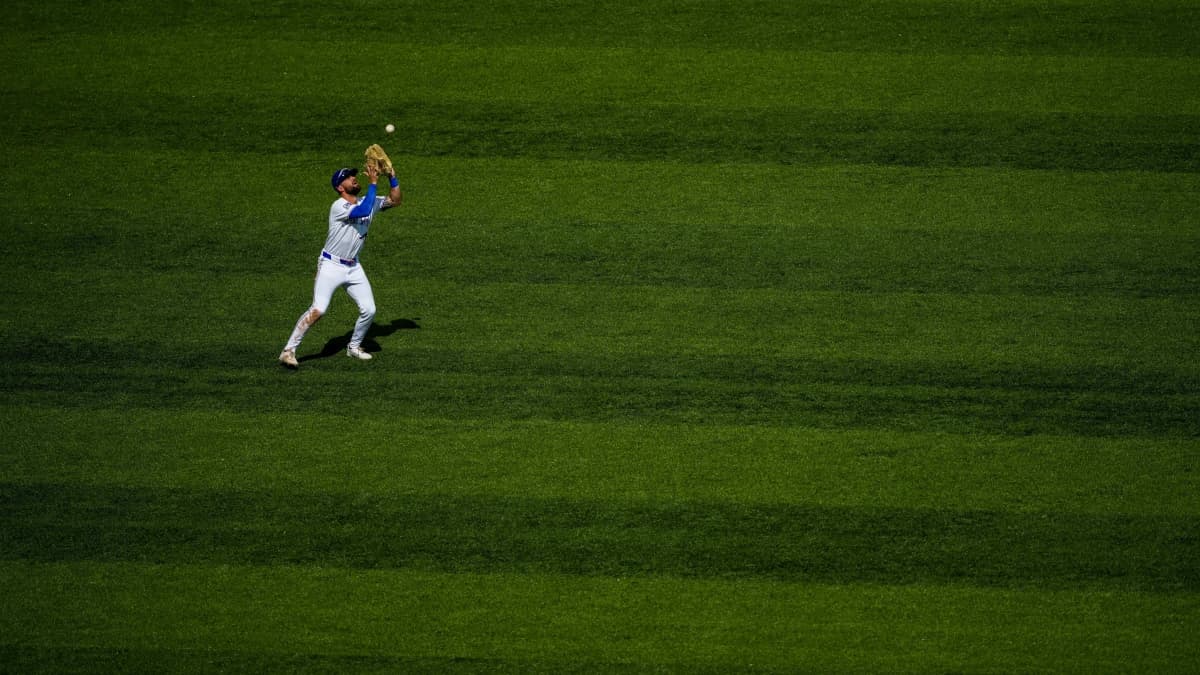 Toronto Blue Jays right fielder Nathan Lukes (38) makes a catch against the Boston Red Sox during the fifth inning at Rogers Centre.