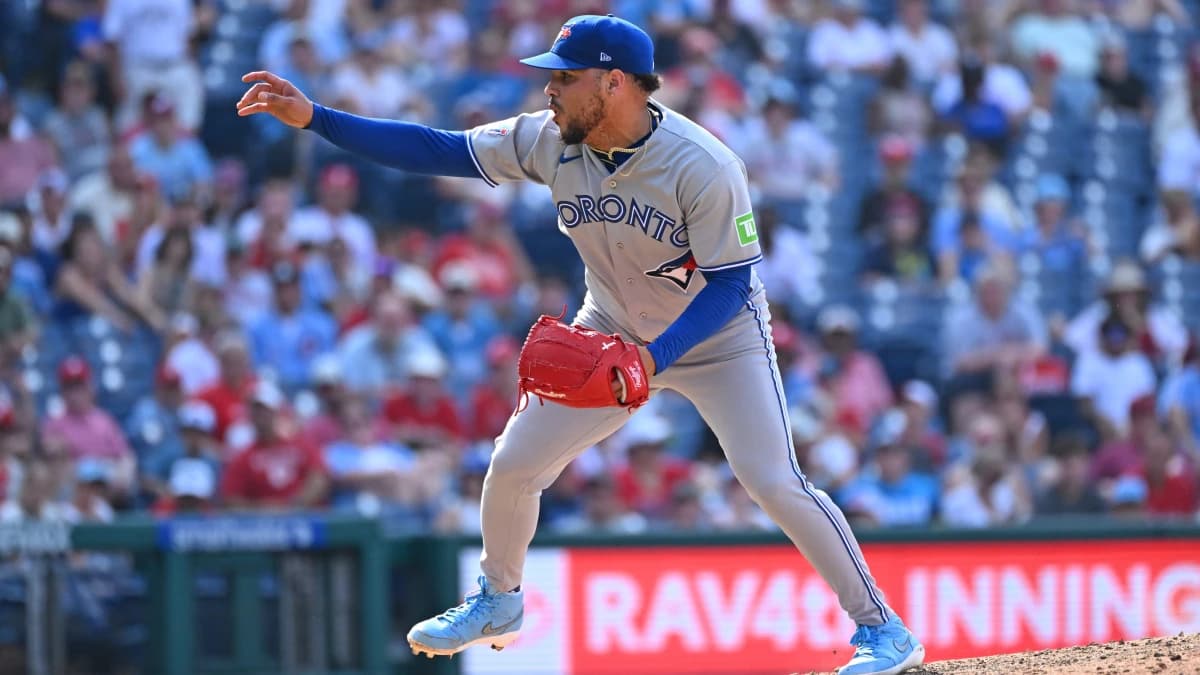 Toronto Blue Jays pitcher Lazaro Estrada (60) throws a pitch during the twelfth inning against the Philadelphia Phillies during the sixth inning at Citizens Bank Park.