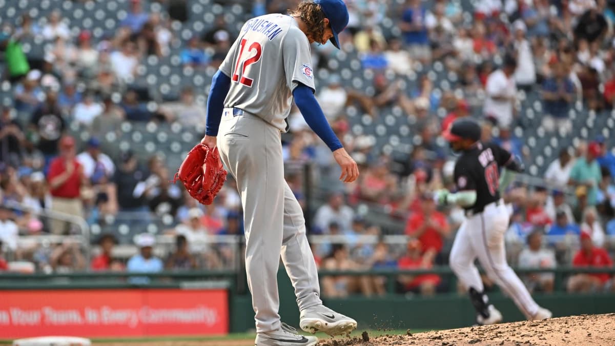 Chicago Cubs pitcher Kevin Gausman (12) reacts after giving up a three run home run to Washington Nationals first baseman Abimelec Ortiz (81) during the fifth inning at Nationals Park