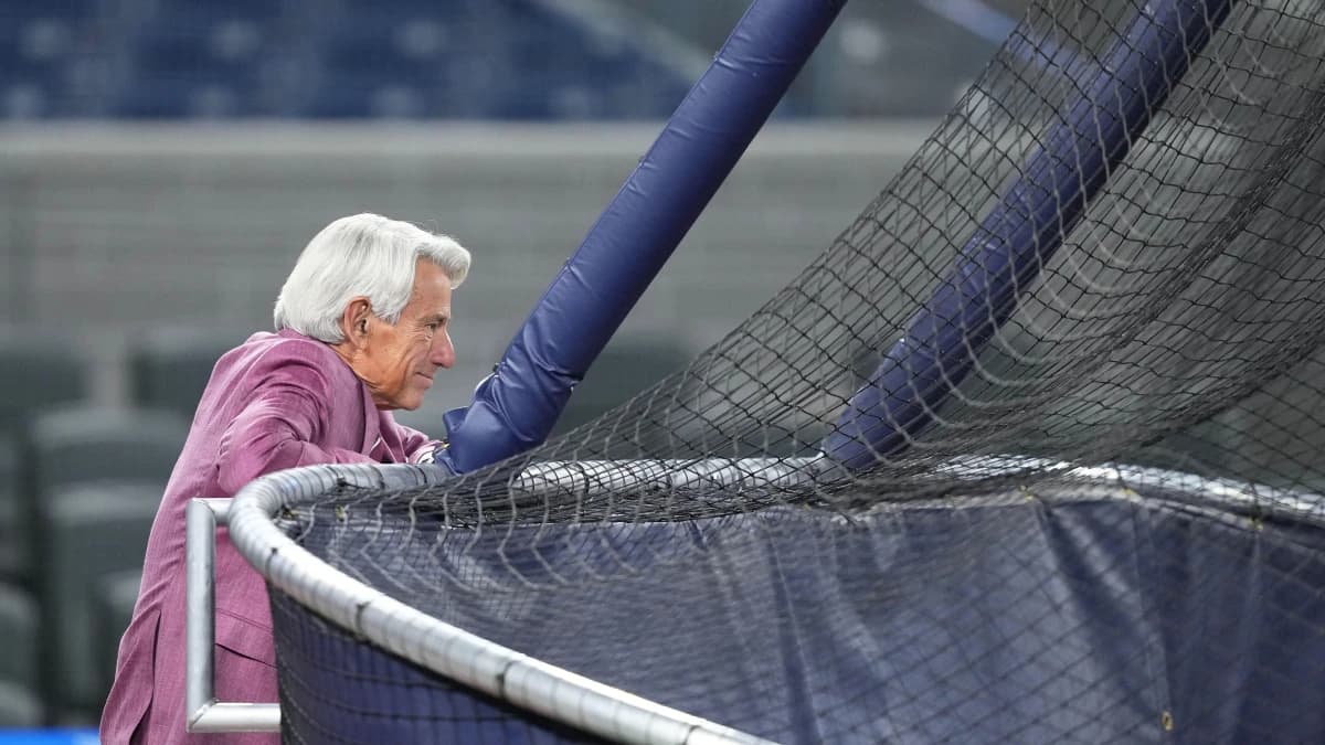 Toronto Blue Jays television color commentator Buck Martinez watches batting practice before a game against the Los Angeles Dodgers at Rogers Centre.