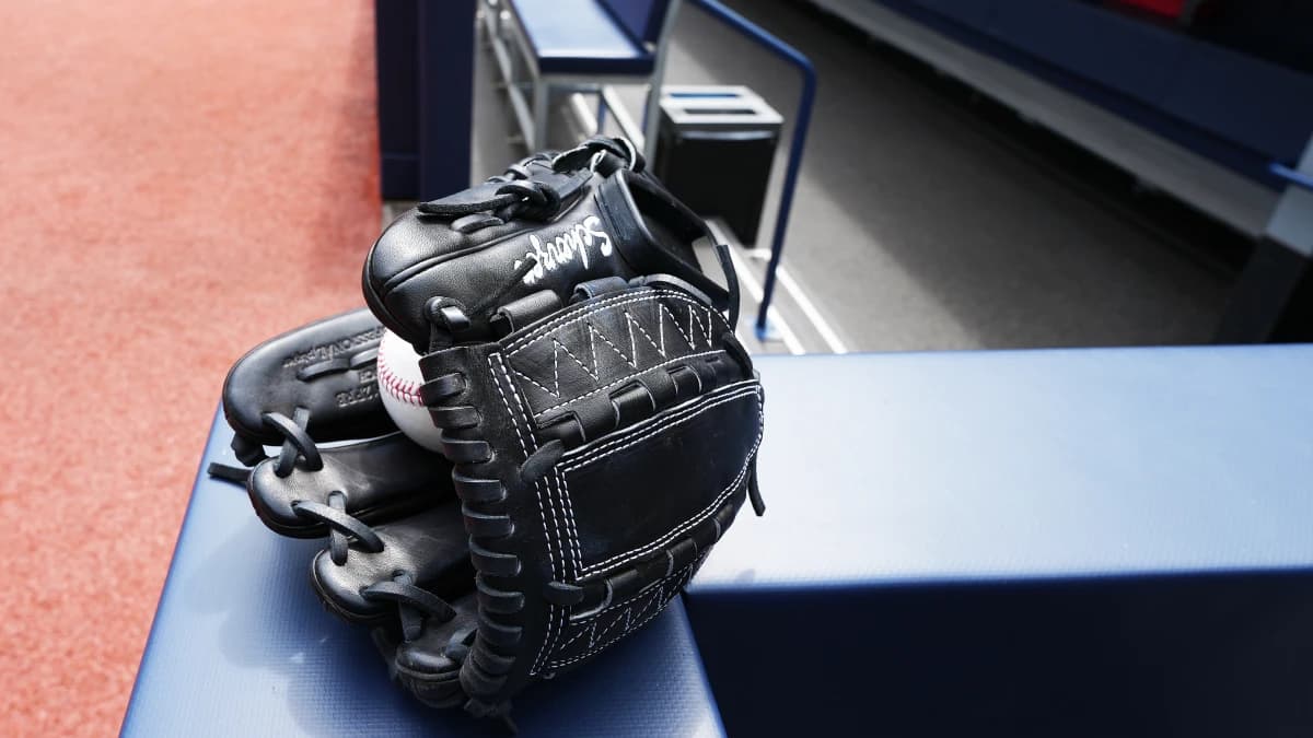 A general view of the baseball glove of Toronto Blue Jays pitcher Max Scherzer (not pictured) during batting practice before a game against the New York Yankees at Rogers Centre