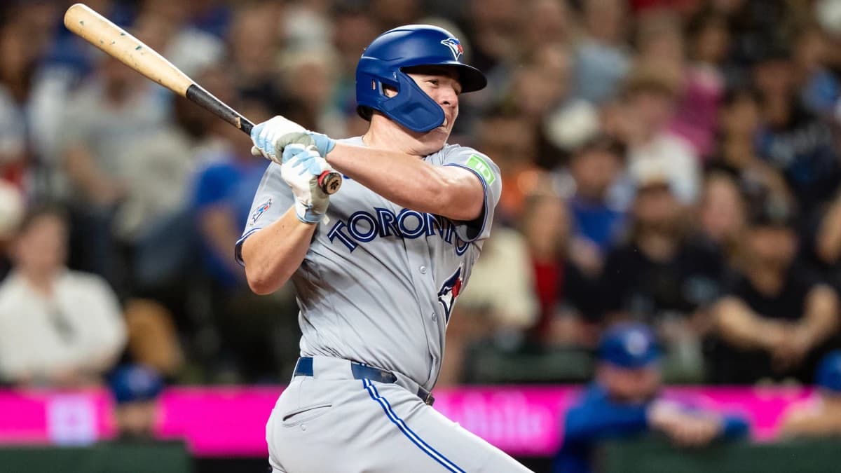 Toronto Blue Jays designated hitter Sean Keys (20) takes a swing during an at-bat against the Seattle Mariners at T-Mobile Park.