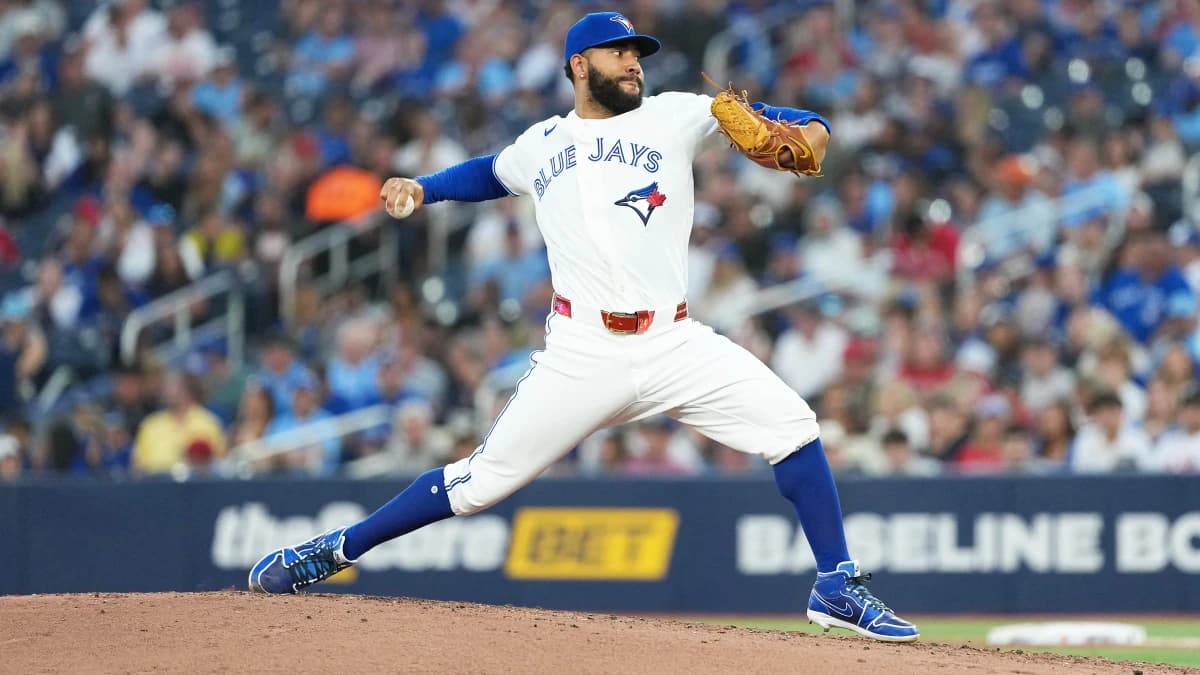Toronto Blue Jays relief pitcher Simeon Woods Richardson (10) throws a pitch during the fifth inning against the Boston Red Sox at Rogers Centre