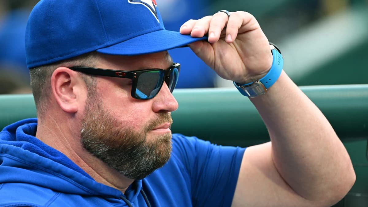 Toronto Blue Jays manager John Schneider (14) before game against the Philadelphia Phillies at Citizens Bank Park