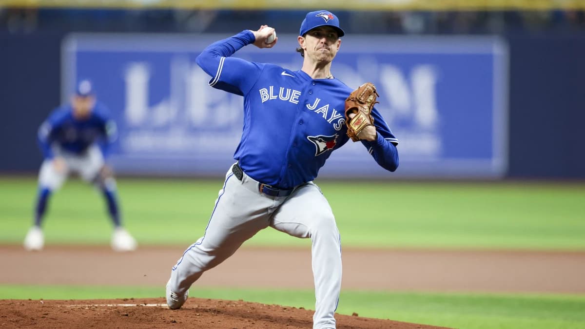 Toronto Blue Jays starting pitcher Shane Bieber (57) throws a pitch against the Tampa Bay Rays in the first inning at Tropicana Field.