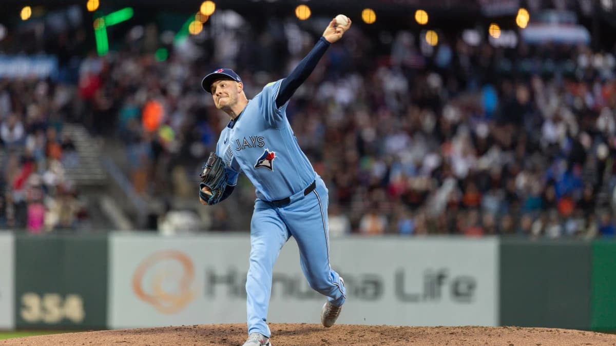 Toronto Blue Jays pitcher Patrick Corbin (46) throws a pitch during the sixth inning against the San Francisco Giants at Oracle Park.