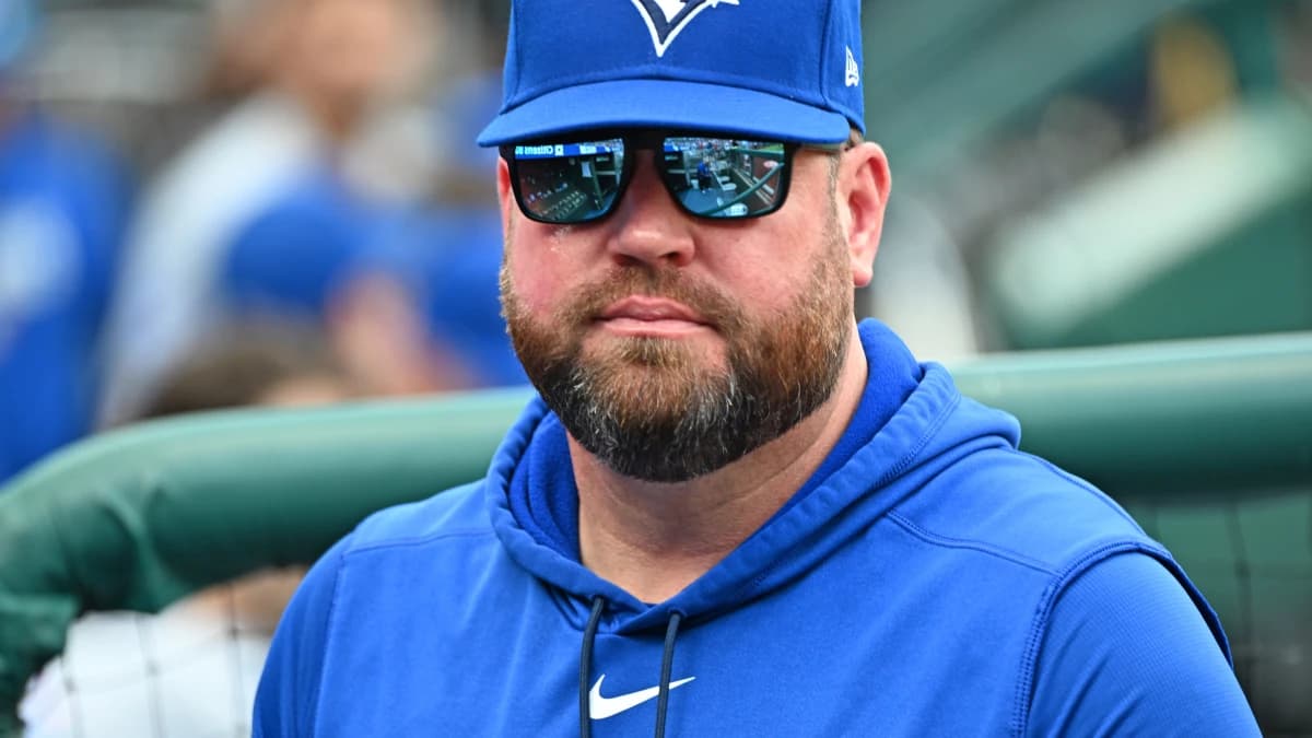 Toronto Blue Jays manager John Schneider (14) before game against the Philadelphia Phillies at Citizens Bank Park
